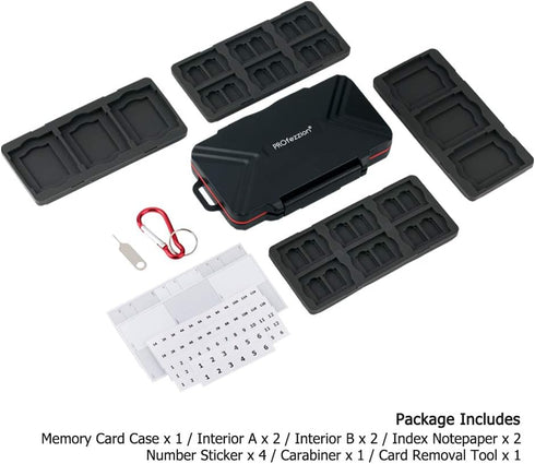 PROfezzion 48 Slots Universal Weatherproof Memory Card Carrying Case, Anti-Shock Storage Holder for SD Cards