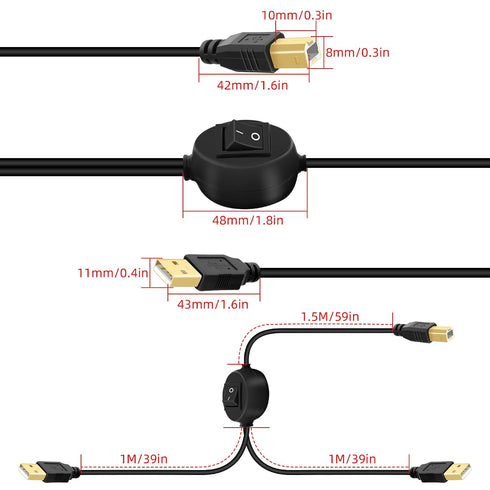1 2 (2.5M) GELRHONR USB B to USB A Printer Cable Splitter - in Out Printer Cord Switcher for Sharing Keyboard, Mouse