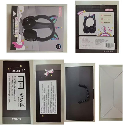 Unicorn Bluetooth Headphones for Girls, Foldable Light Up Kids Wireless Headphones for Toddlers, Birthday Gifts (Black)