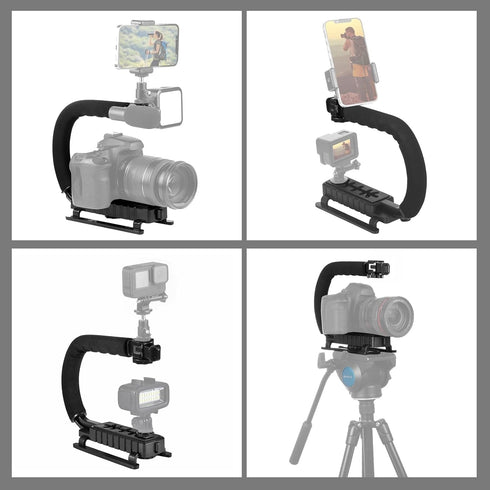 PULUZ Video Action Handheld Stabilizer, U/C Shape Grip with Cold-Shoe Mount for All Camera Action Cameras
