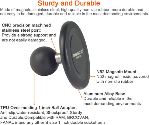 DEKEENSTAR 1 inch 17/16/15/14/13/12 Magnetic Phone Holder Base with B Size Ball for Magsafe iPhone Compatible with RAM