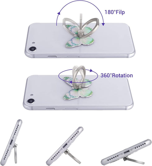 cobee 3 360Rotation Pcs Butterfly Cell Phone Ring Stand Holder, Cute Butterfly Pattern Painted Metal Finger Stand