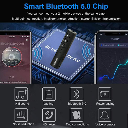 Upgraded Bluetooth Aux Adapter, KINDRM Bluetooth 5.0 Stereo Audio Receiver, Mini Portable 3.5mm Wireless Aux Adapter for Wired Headphones Car/Home Stereo System, Hands-Free Calling & Music Playing