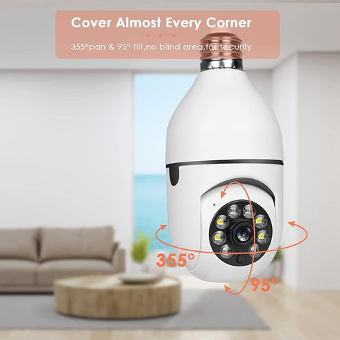 360 Security Cameras Wireless Outdoor, 2.4GHz & 5GHz WiFi Light Bulb 1080p Security Camera, Motion Detection, Two-Way
