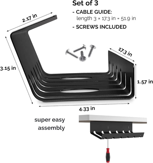 PAMO Cable Management Under Desk, Set of 3 with 10X Cable Ties, Desk Organizer for Office/Home Office