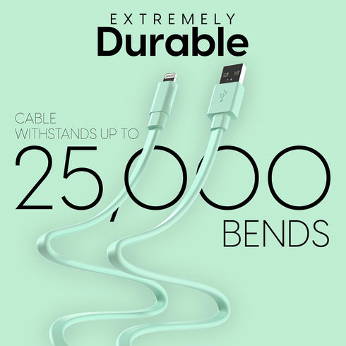TALK WORKS Flat Lightning Charging Cable 5-7' Mint Green for iPhone 14/Plus/Pro/Pro Max, 13/Mini/Pro/Pro Max, 12/11/10/8