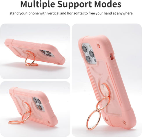 JIFVIK Pink Compatible iPhone 13 Pro Max Case, Full Body Armor Cover with Ring Kickstand, Heavy Duty Protection