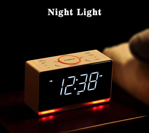 iTOMA Alarm Clock Radio with 1.4" White LED Display, Bluetooth, FM Radio, Dual Alarm, Sleep Timer, Snooze, Auto &
