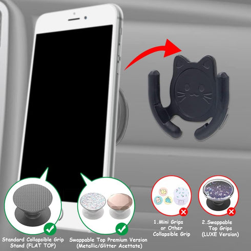 Multi-Surface Holder Car Mount 2 Pack for Popsocket Holder Grips, Cute Cat with Strong Adhesive Sticky Pad