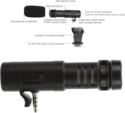 Camera Microphone, Universal 3.5mm Mobile Phone Mini Microphone for Live Conference Video Vlog