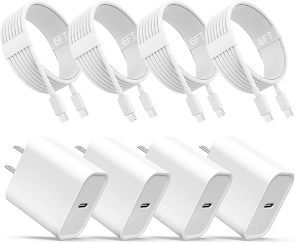 iPhone 16 15 Charger, USB C Fast Wall Charger 4-Pack with 6 ft USB C Cable for iPhone 16/15 Pro/AirPods