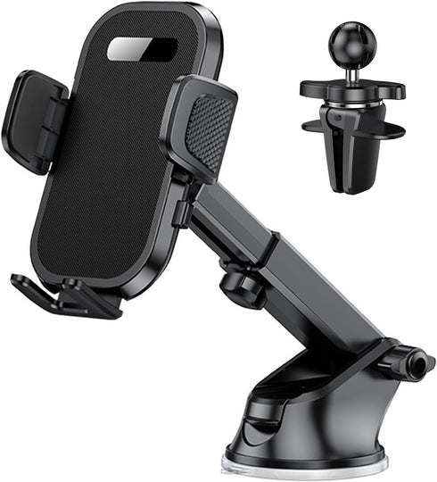Car Phone Holder for Windshield Dashboard Air Vent, Universal Hands-Free Cell Phone Holder for iPhone Samsung (Black)