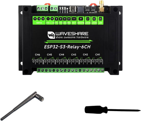 Waveshare Industrial 6-Channel ESP32-S3 WiFi Relay Module, Supports WiFi/Bluetooth/RS485 Control, Multiple Isolation