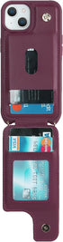 iPhone 15 Case with Card Holder and Strap for Women, Crossbody Lanyard, Stand Ring Kickstand, Phone Wallet Cases 6.1