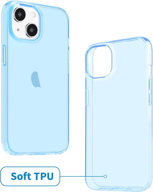 JJGoo Translucent Blue Clear Case for iPhone 14, Soft Shockproof Protective Slim Thin Phone Bumper Cover