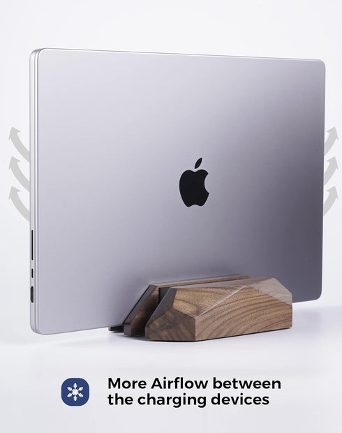 Nuvograin Dual Laptop Holder, Vertical Stand with 2 Slots for MacBook, Wooden Laptop Holder for Desk