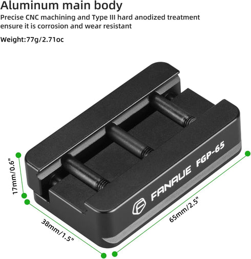 FANAUE FGP-65 Picatinny Arca-Swiss Compatible Rail Plate with Anti-slip Slot, CNC Machined Aluminum,Tripod Dovetail Adapter Mount