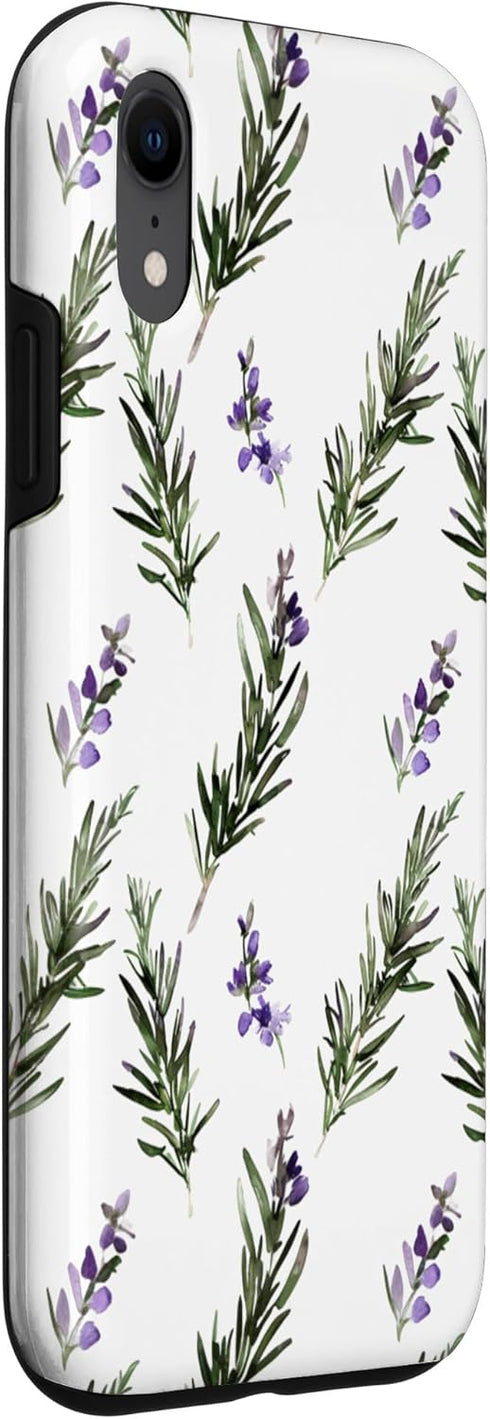 Rosemary Watercolor Plant Pattern Design iPhone XR Spring Herb Rosemary Watercolor Plant Pattern Aesthetic Case