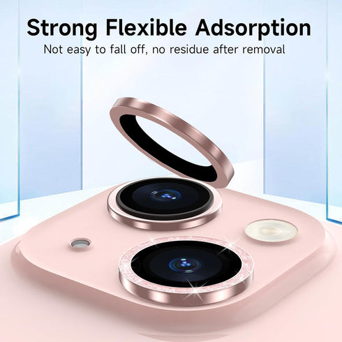 YWXTW for iPhone 15 Plus/iPhone 15 Camera Lens Protector, Glitter Metal Ring Tempered Glass