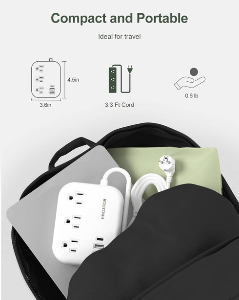 ROOTOMA European Travel Plug Adapter with USB C, 3 Outlets, 3 USB Ports for EU, Spain, France, Germany, Greece