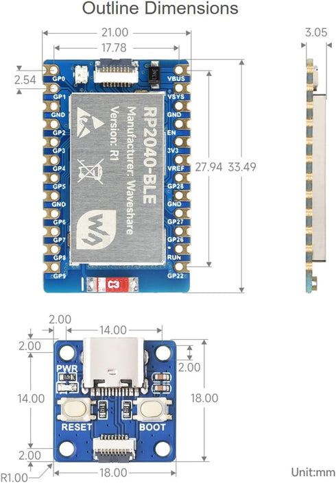 Waveshare RP2040-BLE Development Board, Raspberry Pi Microcontroller Development Board Based On RP2040, Supports