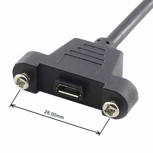 Micro USB Male to Female Extension Panel Mount Cable with Screws, Data+Charge, Black 50CM/1.6FT