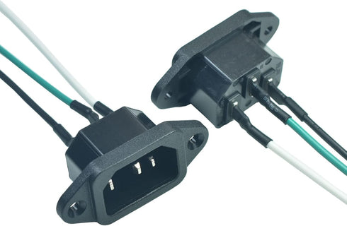 2PCS IEC 320 C14 Panel Mount Plug Adapter, AC 250V 10A 3 Pins IEC Inlet Module Plug Power Connector Socket with 3 Wires