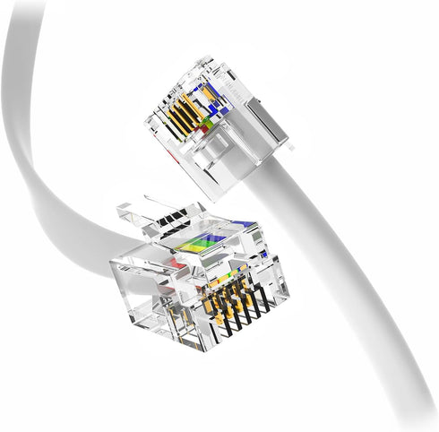 (3 Pack) 12 Inches Short Telephone Cable RJ11, Premium Quality Phone Line Cord (1 Foot, White)