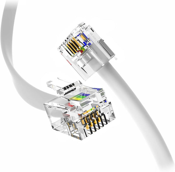 (3 Pack) 12 Inches Short Telephone Cable RJ11, Premium Quality Phone Line Cord (1 Foot, White)