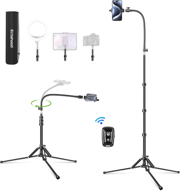 elitehood 6.8 Feet Tall Phone Stand Tripod, Aluminum iPhone Tripod, Adjustable for iPhone 15 Pro Max, Android Phones