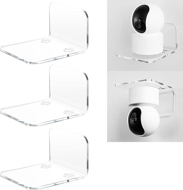 OAPRIRE Acrylic Floating Wall Shelves Set of 3 for Security Cameras, Baby Monitors, Speakers, No Drill (Clear)