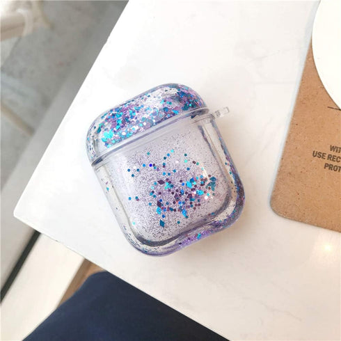 SGVAHY Clear Airpods Case with Keychain - Purple, Soft Silicone, Wireless Charging, Shockproof, Cute Bling Quicksand