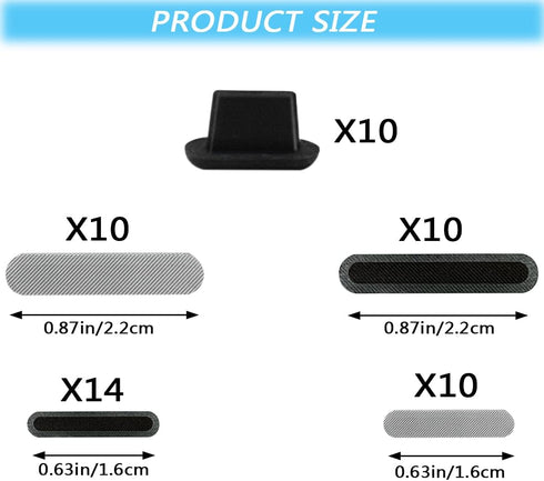 44 Pack Mesh Anti Dust Proof Adhesive Net Sticker with 10 Pcs Silicone Anti Dust Plugs for iPhone 15 14 13 12 11 Pro