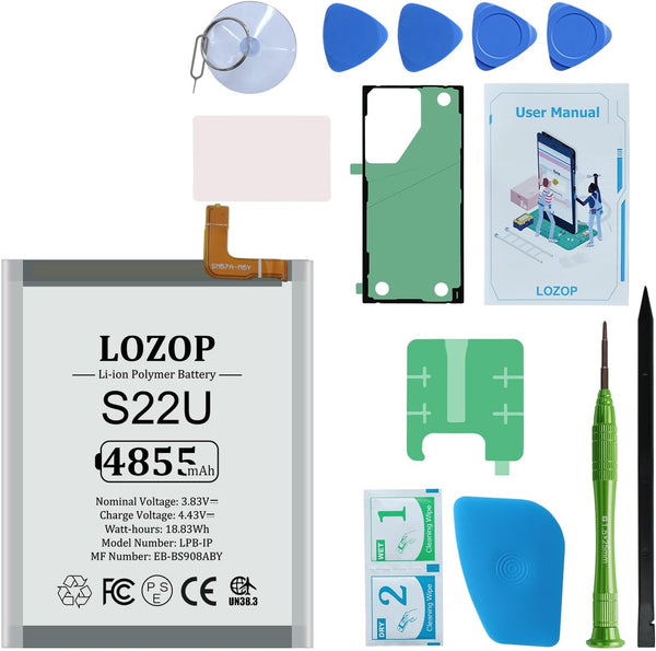 Battery Replacement Kits for Samsung Galaxy S22 Ultra 5G, Repair Tools Kit and User Manual
