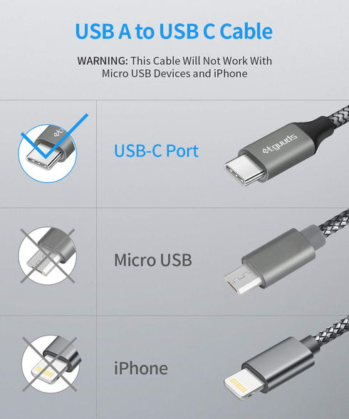 etguuds USB C Cable 5-Pack (3/3/6/6/10 ft) Fast Charging Type C Charger for iPhone 15, Samsung Galaxy