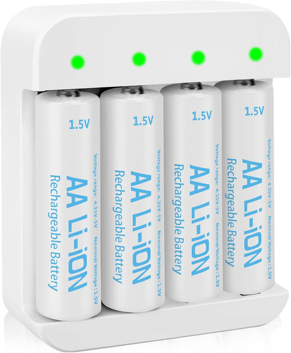 winbasic Rechargeable 1.5V Lithium AA Batteries with Charger (4-Bay Independent Slot), Long Lasting