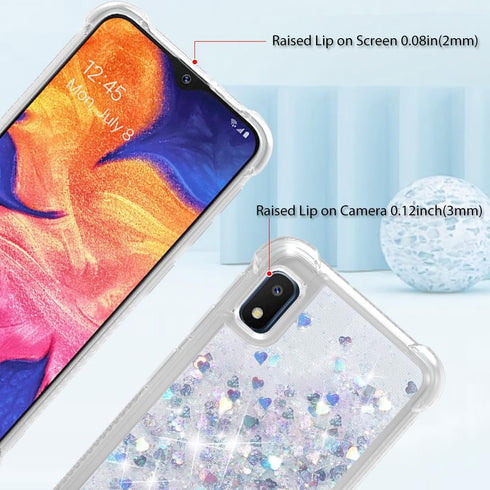 Samsung A10E Case: Clear Glitter Shockproof Phone Cover with Flowing Liquid Quicksand for Galaxy A10E - Silver