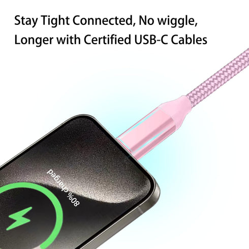 USB C Cable 15FT 2Pack, Extra Long USB-A to USB-C Braided Fast Charger Cord for iPhone 15, Samsung Galaxy, Pink