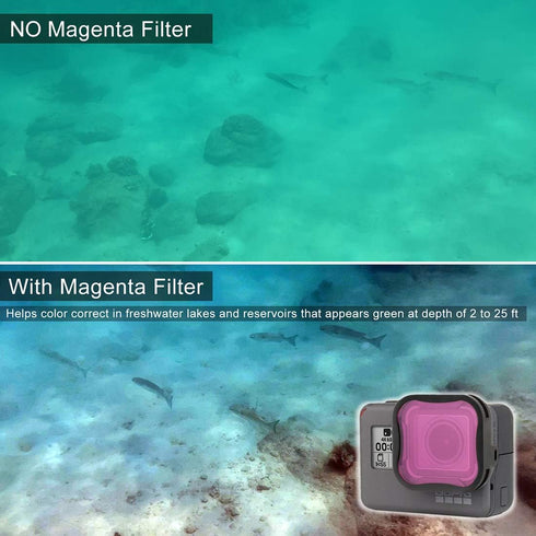 3-Pack Camera Lens Filter Set for GoPro Hero 5/6/7 Black/Hero (2018) Cameras, ND8, Light Red, and Magenta Filters