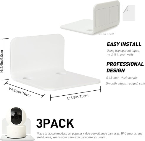 OAPRIRE White Floating Wall Shelves Set of 3 for Security Cameras, Baby Monitors, Speakers, Universal Acrylic Shelf