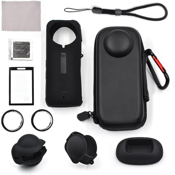 Sports Camera Accessory Kit for Insta360 X4 - Hard Case Protector, Silicone Protector, Tempered Glass Film
