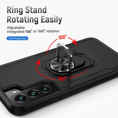 Heavy Duty Shockproof Full Body Phone Cover for Samsung Galaxy S22 with Screen Protector, Built-in Finger Ring Kickstand