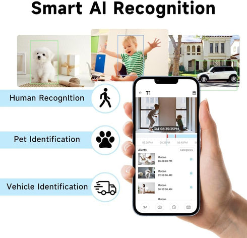 Rraycom 2K Security Cameras for Home Security,4MP WiFi Indoor Camera with Color Night Vision, AI Motion Detection, Two-Way Audio, Cloud & SD Card Storage, Compatible with Alexa & Google Assistant