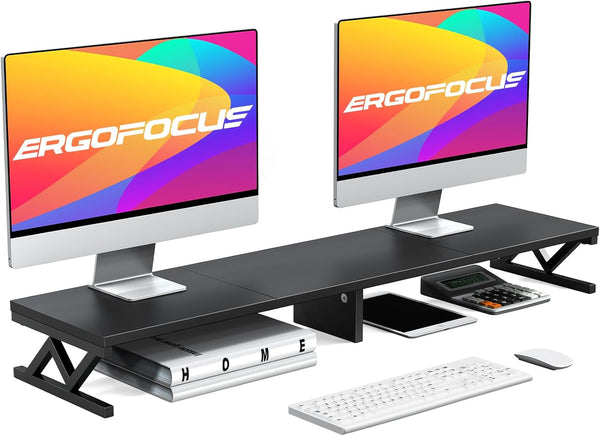 Dual Monitor Stand Riser, Large Wood Monitor Riser for 2 Monitors with Storage, Sturdy Wood & Steel Desktop Organizer