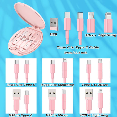 Multi USB Charging Adapter Cable Kit, USB C to Lighting Adapter Box, Data Transfer, Phone Holder (Blue)