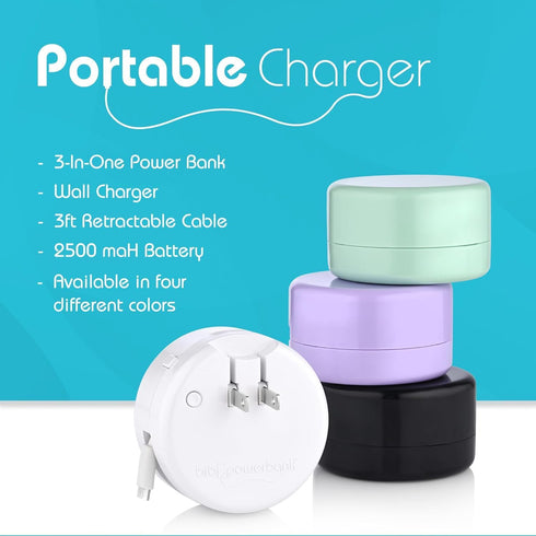 Retractable USB-C Cable, Portable Wall Charger & Fast Charge Power Bank - All in One for iPhone 15 & Samsung