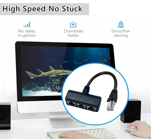 HRIOEKAX RJ45 RJ45 1 3 Cat5, Cat5e, Cat6, Cat7 Set-top Upgrade Ethernet Splitter Cable, Male to Female Network Splitter