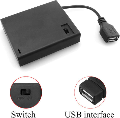 DGZZI USB Female Socket 4 AA Battery Case Box Holder with ON-Off Switch