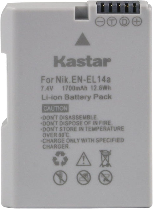 Kastar 4-Pack EN-EL14A Battery and LED2 USB Charger for Nikon D3300, D3400, D3500, D5100, D5200, D5300 Cameras