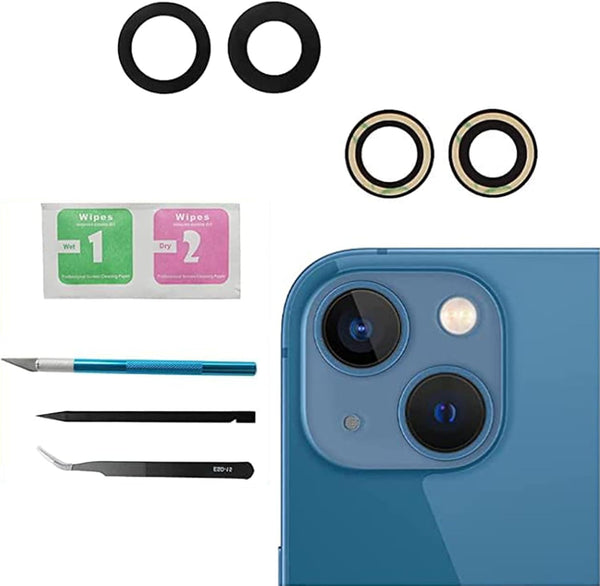 2pcs/Set Sapphire Rear Back Camera Glass Lens Replacement for iPhone 13 & 13 Mini with Preinstalled Adhesive and Repair